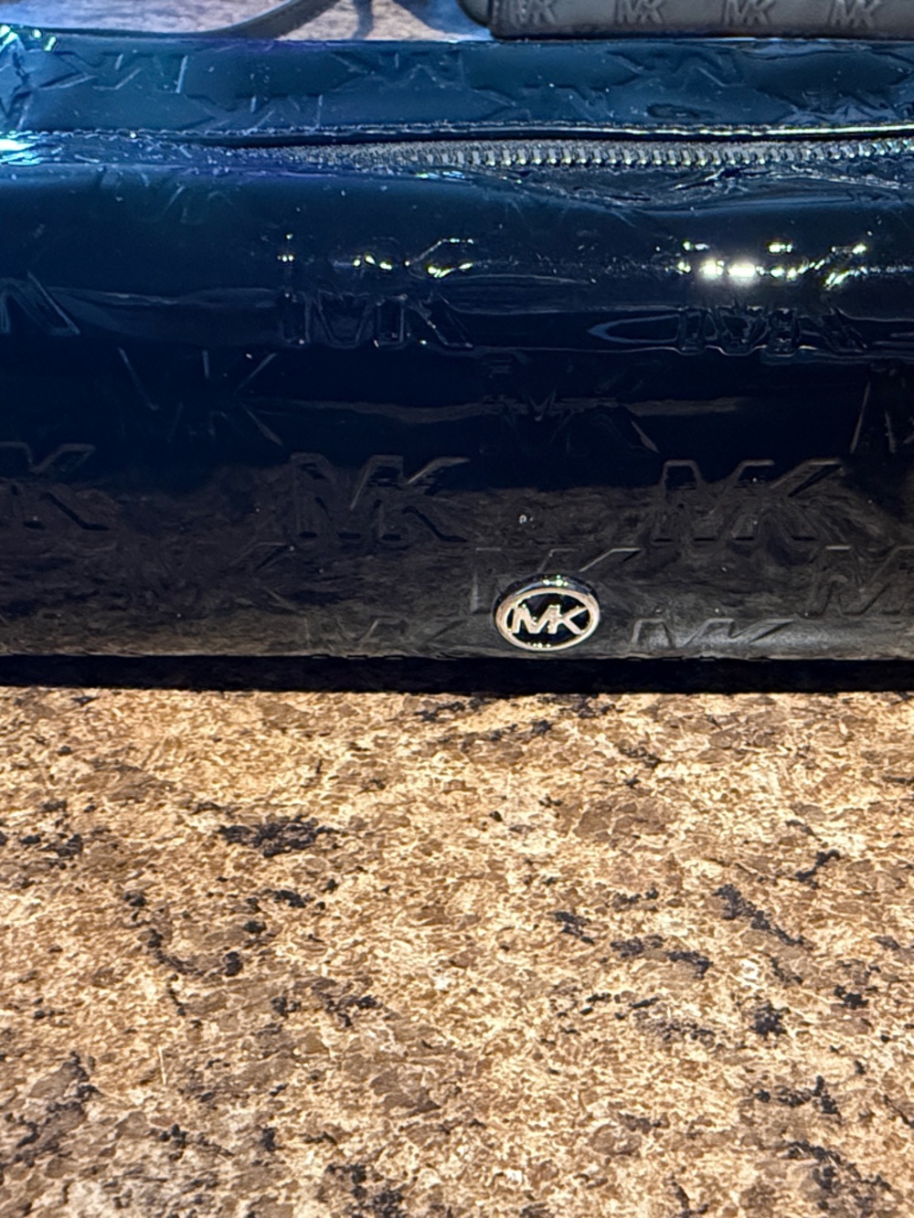 Michael Kors Black Patent Leather Toiletry Bag with MK Logo